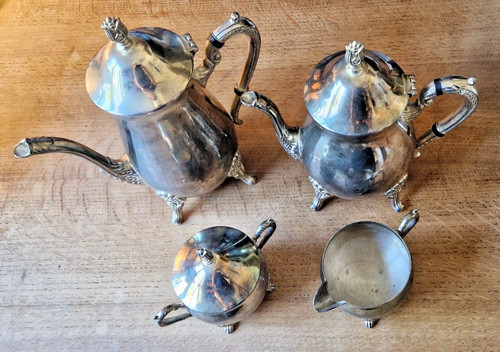 Vintage antique silver tea set - silver,
