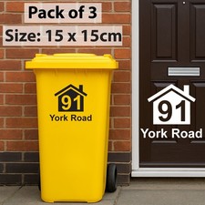 3x Custom Wheelie Bin Stickers Personalised Address Labels For Bins 15cm x 15cm