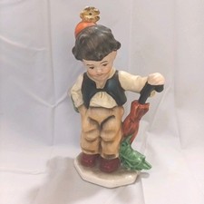 Vintage Friedel Germany Porcelain Figurine Boy With Cricket & Umbrella 6in