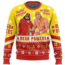 WWE Mega Powers Ugly Christmas Sweater Men’s Holiday Pullover Randy Savage Hogan