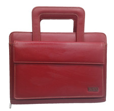 Franklin Covey Day 1 One Classic Planner Red W/ 7 Ring Zip W/ Handles 10.5 X 8
