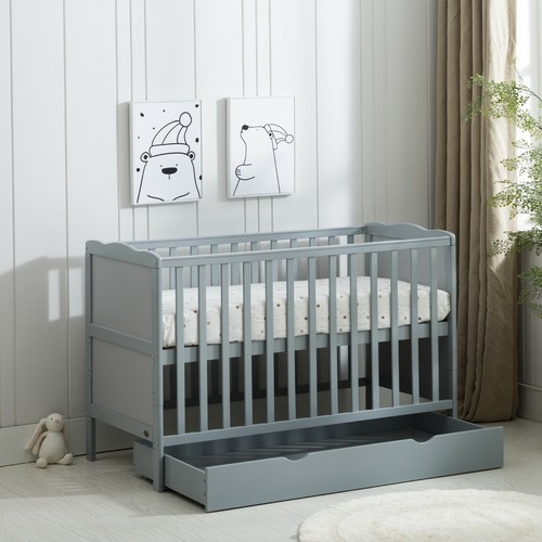 Grey wooden baby cot - wooden,