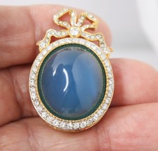 JOAN RIVERS Blue Faberge Egg Inspired Gold Tone Brooch Pin - Pave Rhinestones