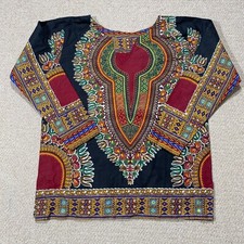 African Dashiki Shirt Womens Medium Ethnic Africa Wax Java Print Tribal Art Top