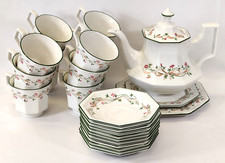 Eternal Beau Tea Set Johnson Brothers Floral White Green Octagonal Asian 1981