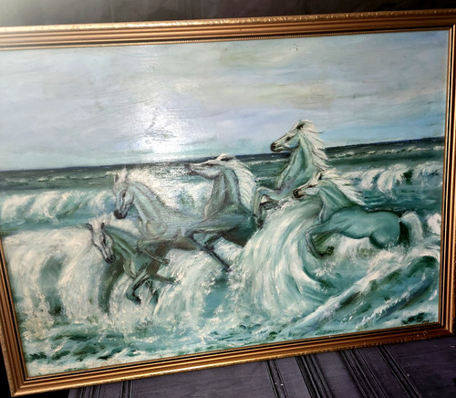 Original horses ocean waves - horses, in