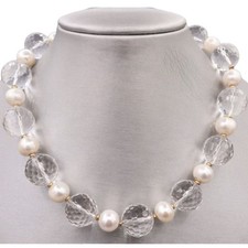 Retired Zoe B New York 14K GOLD CLEAR FACETED QUARTZ CRYSTAL PEARL NECKLACE