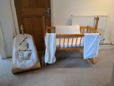 3 Piece Swinging Wooden Cot Crib Baby Mattress Wooden Bouncer Mobile 29.99p 
