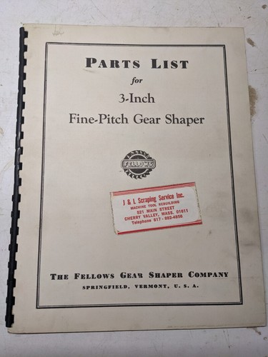 Fellows service parts list - parts,