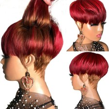 Red Pixie Short Cut Bob Ombre