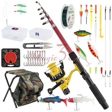Complete Fishing Rod & Reel Kit Set Floats Hooks Lures Rigs for Starter Junior