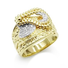 9ct Gold Ring - 9ct Gold Saddle Mens Heavy Cubic Zirconia U Detailed Ring