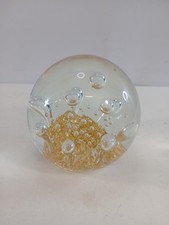 Large Heavy Vintage Glass Paperweight  Gold Flake & Air Bubbles
