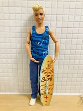 Mattel Barbie Articulated Blonde Ken Doll Full Outfit & Surf Board Vgc 