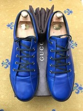 Gucci Trainers Sneakers Shoes Blue Cobalt Leather Mens UK 12 US 13 EU 46