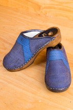 Sale Vintage 70S Shoes Swed Clog Blue Denim Wood Boho Hippie Schlager Nos 37