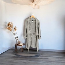 Crea Concept Premium Brand Grey White Knit Coat Cardigan Pin Clasp EU 42 UK 14