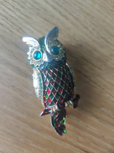 Owl brooch pin - pin, emerald