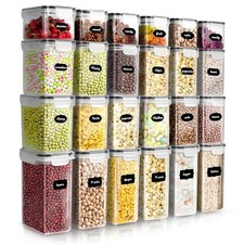 HEFTMAN Plastic Storage Containers Airtight Dry Kitchen Dispenser Set of 24