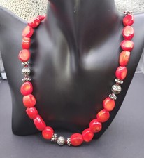 Stunning Vintage Oriental Red Bamboo Coral Necklace 21" 81gr