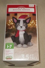 BOSTON TERRIER in Santa Hat 3.5' tall~Air Blown Inflatable Light-Up Holiday Time