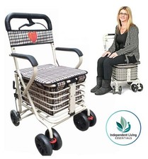 6 Wheel Foldable Shopping Trolley with Seat & Hand Brake - Elderly Grocery Cart