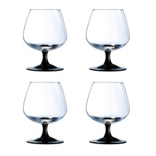 Luminarc Cognac Brandy Glasses Set of 4 Domino Clear Black Stem Stemware 370ml
