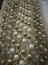 1 Yard gold white Pearl Beaded