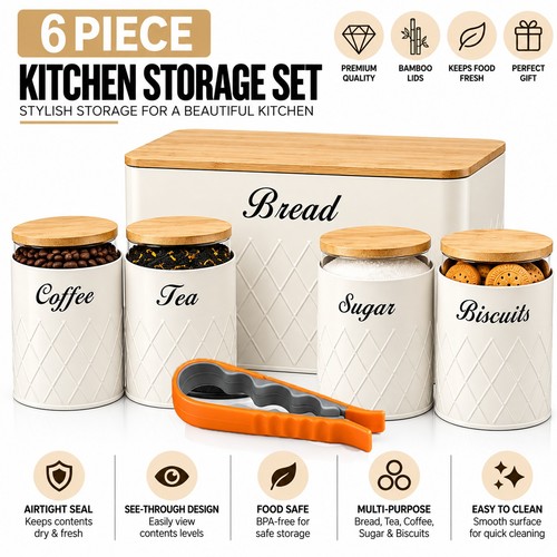 Kitchen storage tins - 6x,