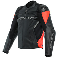 Dainese Racing 4 Leather Motorcycle Jacket - Black/Red Flo