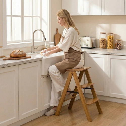 Foldable library ladder chair - library,