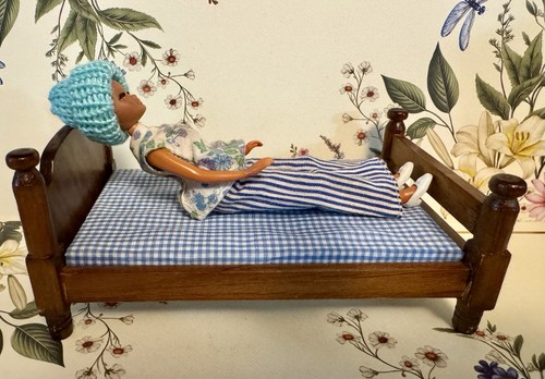 Vintage wooden doll house bed - house,