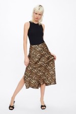 Zara Leopard Print Midi Skirt With Slit M