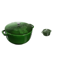 STAUB 2PCS:  STAUB 26CM CAST IRON FRENCH OVEN STAG BASIL GREEN + 10CM BASIL GREE