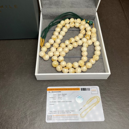 Handmade white amber misbaha - handmade,