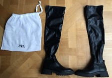 Zara Over Knee  Black Faux Leather Biker Style Boots Ex Display Size 5 EUR 38