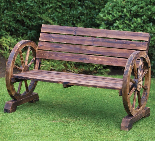 Wooden wagon wheel bench - wooden,