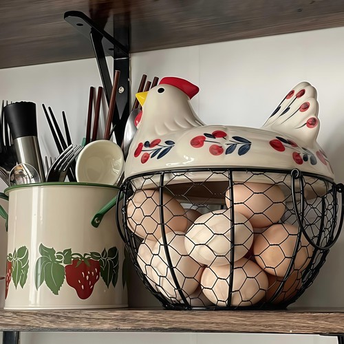 Farmhouse hen ceramic egg - ceramic,
