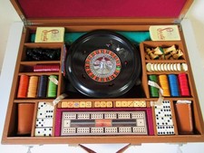 ANTIQUE OR VINTAGE  LARGE COMPENDIUM GAMES BOX INCLUDING CHESS SET