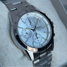 Seiko SBTQ039 Chronograph Mens Watch • Stainless Steel • Snow Dial • UK