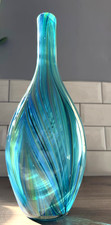 Blue Swirl Art Glass Vase Hand