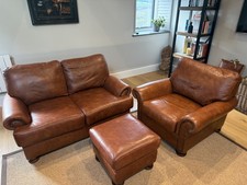 Two Seater Tetrad Leather Sofa & Arm Chair With Footstool - John Lewis