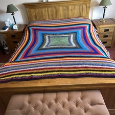 Handmade Multicoloured Crochet Granny Blanket Throw Large Double Bed 86” x 88”
