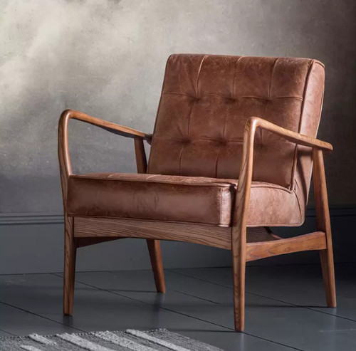 Brown leather armchair - brown, vintage