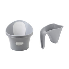 Shnuggle Newborn Baby Bath and Washy Rinsing Jug Bundle | Pebble Grey
