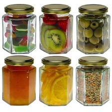 Glass Honey/Jam Jars Hexagon Gold Lid 6/12/24pk 190ml