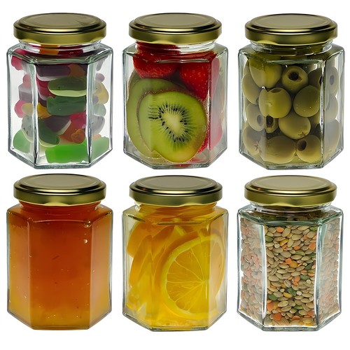 Glass honey jam - jars, hexagon