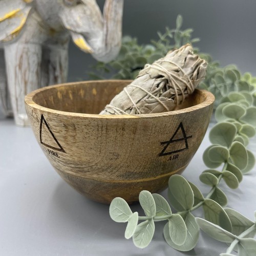 Wooden smudge bowl ritual - smudge,