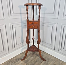 Antique Edwardian Tall Wooden Barley Twist Torchere Plant Stand Table Mahogany