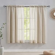 Short Premium Linen Look Semi Sheer Net Curtains 45 inch Drop, Net Curtains for